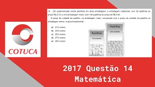 Matemática Cotuca 2017  Questão 14  Vestibulinho [upl. by Sherborn]