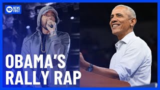 Barack Obama Raps To Lose Yourself After Eminem Introduces Him At Rally  10 News First [upl. by Reddy229]