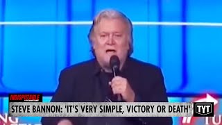 WATCH Steve Bannon Unleashes MAGA Rage Shouts Victory Or Death Before Prison Sentence [upl. by Anerok573]