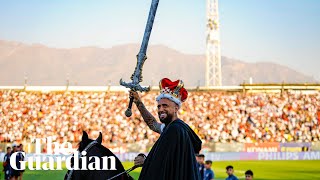 Arturo Vidal dresses as medieval knight and rides horse for 35000 fans at unveiling [upl. by Nellie387]