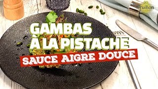 Gambas à la pistache sauce aigre douce Saveur de lAnnée Restauration [upl. by Ardnuaet489]