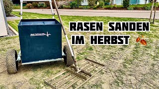 Rasen Sanden im Herbst  Rasen Sanden  Rasen Topdressing  Boden verbessern Sanden  Rasenpflege [upl. by Adla836]