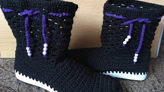 Cizme crosetate  Tutorial Crochet shoesENG SUB [upl. by Lita925]