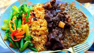 STEW BEEF amp LAMB COMBO STEW LENTILS CARROT RICE STIR FRY VEGGIES  SUNDAY LUNCH [upl. by Ahsoj554]