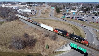 Awesome Aerial 4K View Two EMD Geeps Lead Local Tran CN 537 at Moncton NB [upl. by Danette]