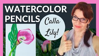 Watercolor Pencils Flowers  Step by Step Calla Lily Trying Caran dAche [upl. by Ekul]