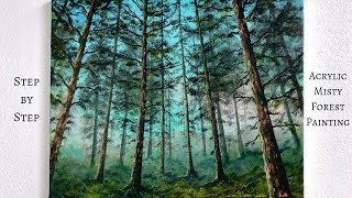 Misty Forest STEP by STEP Acrylic Painting Tutorial ColorByFeliks [upl. by Mandeville]