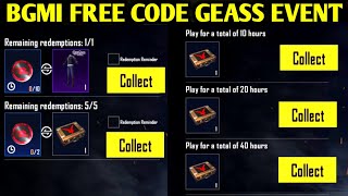 😍BGMI FREE CODE GEASS EVENT  GET FREE 38 CODE GEASS EVENT CRATE amp 2 LEGENDARY GEASS SET🔥 [upl. by Jelene]