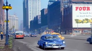 Chicago 1950s in color Street Scene 60fpsRemastered wsound design added [upl. by Asik]