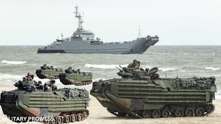 US marines amphibious tanks operate on the coast [upl. by Eseneg]