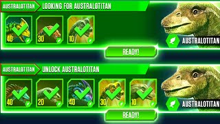 LOOKING FOR AUSTRALOTITAN AND UNLOCK AUSTRALOTITAN  JURASSIC WORLD THE GAME [upl. by Ahseihs]