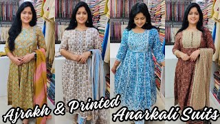 Anarkali Style Ajrakh amp Block Printed Partywear Pure Cotton Salwar Suits TrendzAlappuzha [upl. by Arotal]