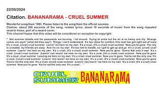 000530 Citation BANARARAMA  CRUEL SUMMER [upl. by Merv848]