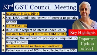 53rd GST Council Meeting  Key Highlights  8 Important Updates  Pre deposit required for Appeal [upl. by Rases]