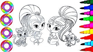 Coloring Drawings Shimmer and Shine with their Rainbow Sparkle Pets Coloring Pages l How to Color [upl. by Brig]