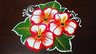 Simple and Nature flower rangoli designs  new freehand kolam design  latest muggulu designs [upl. by Berkow]