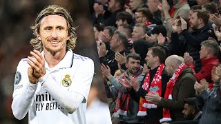 Luka Modric Gets Standing Ovation From Liverpool Fans at Anfield Following Real Madrid 52 [upl. by Eugirne833]