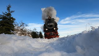 Harzquerbahn Pulverschnee und Dampfloks 2022 [upl. by Rawdan]