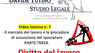 Diritto del lavoro  Video Lezione n 7 Il mercato del lavoroLassunzione del lavoratore 3 [upl. by Seidule]