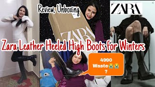 ZARA Heeled Boots With Track Sole Review  Best Leather Long Boots for Winters zara leatherboots [upl. by Akcimahs727]