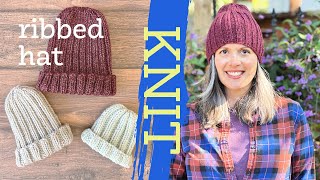 How To Knit An Easy Ribbed Hat In The Round 2x2 Rib Stitch Beanie Video Tutorial [upl. by Josee]