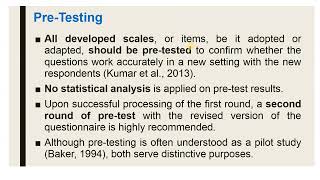 Topic 30  Pretesting  Pilot testing in research [upl. by Iznekcam]