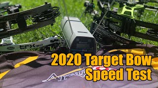 2020 Target Bow Speed Test Mathews vs Hoyt vs Bowtech vs Prime [upl. by Ardnoek]