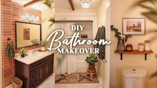 Extreme DIY Bathroom Makeover Rental Friendly  DIY Floors Countertops Backsplash amp More [upl. by Aineles]