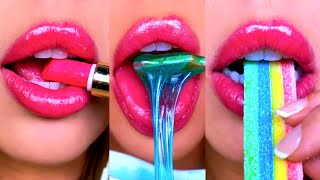 ASMR EDIBLE SLIME LIPSTICK SOUR STRIPS CANDY EMOJI FOOD CHALLENGE MUKBANG EATING SOUNDS 먹방 shorts [upl. by Nosrettap815]