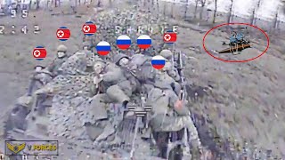 Horrible Ukrainian FPV drones brutally crippled combined North Korean and Russian infantry in Kursk [upl. by Enywad313]