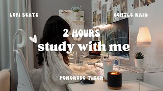 📚2 HOUR real time study with me 50 min Pomodoro lofi music  gentle rain🌧  with timer [upl. by Fermin123]