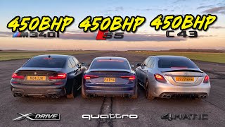 TUNED GERMANS 450BHP C43 AMG Vs 450BHP M340I Vs 450BHP S5 [upl. by Trumaine761]