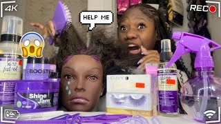 Doing my Mannequin THICK Hair Only using PURPLE products [upl. by Nirik]