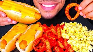 ASMR EATING CHEESE HOT DOGS HOT CHEETOS ONION RINGS POPCORN MUKBANG JERRY NO TALKING [upl. by Omrellug]