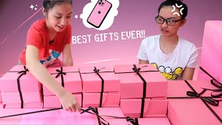 MYSTERY LATE BIRTHDAY GIFTS IN THE PINK BOX PRANK TO AUREA  Aurea amp Alexa [upl. by Attolrahc978]