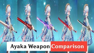 Ayaka Weapon Comparison  Mistsplitter  Harbinger of Dawn  Amenoma  Blackcliff  Kogatsurube [upl. by Aerdno]