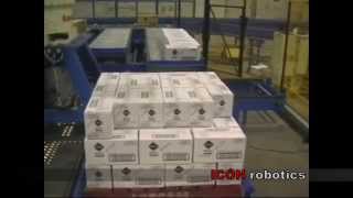 Case Palletizing wPallet Dispenser Stretch Wrapper amp Conveyors by ICON Robotics [upl. by Calvinna]