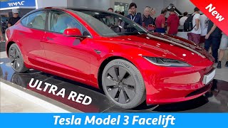 New Tesla Model 3 2024 Facelift  FIRST Look at Ultra Red color in 4K [upl. by Heyer]