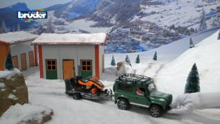 Bruder Toys Land Rover Defender with Trailer Snowmobile and Driver 02594 [upl. by Coulter]