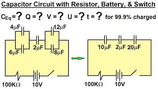 Physics 39 Capacitors 33 of 37 Find C Q V U and t of a Capacitor Circuit [upl. by Llenet296]