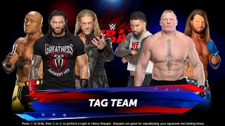 Roman Reigns Bobby Lashley amp Edge vs Brock Lesnar Jey Uso amp Aj Styles  Tag Team Match WWE 2K24 [upl. by Nylyram]