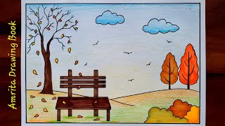 Autumn Season Drawing  Easy and Simple Autumn Season Drawing  Type of Seasons Drawing  Scenery [upl. by Gardol394]