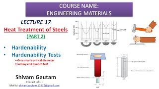 Engg Materials L17 Hardenability and Hardenability Tests Grossman diameter Jominy End Quench [upl. by Ttiwed]