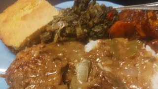 SMOTHERED PORK CHOPSRICEMUSTARD GREENSYAMS  COOK SHOW [upl. by Merfe]