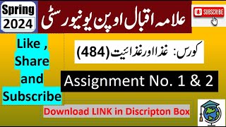 AIOU Code 484 Solved Assignment No1 amp 2 Spring 2024  Subject Food and Nutrition  BABCom [upl. by Swaine]