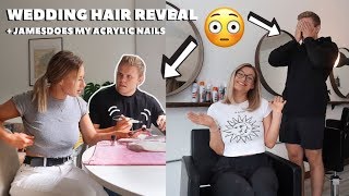 Fiance does my ACRYLIC NAILS  his reaction to my WEDDING HAIR [upl. by Ulu154]