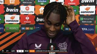 Jeremie Frimpong Post Match Interview Bayern Leverkusen vs Roma 22 [upl. by Oidale]