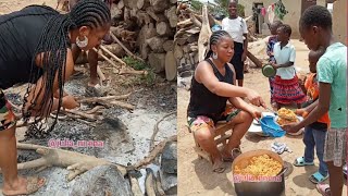 Cooking And Eating Jollof Rice in Village  Village Cooking Jollof Rice Recipe mukbang ASMR [upl. by Lyssa]