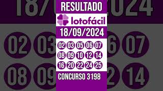 LOTO FACIL hoje  18092024  Resultado concurso 3198 [upl. by Jerrold736]