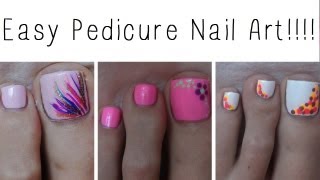 Easy Pedicure Nail Art Three Cute Designs [upl. by Readus375]